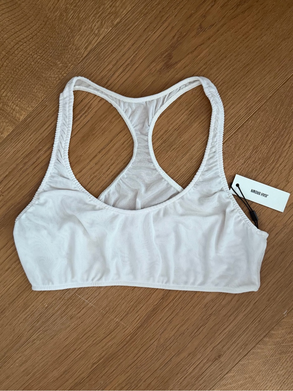 Joah Brown White Racerback Mesh Bralette - Light Support
